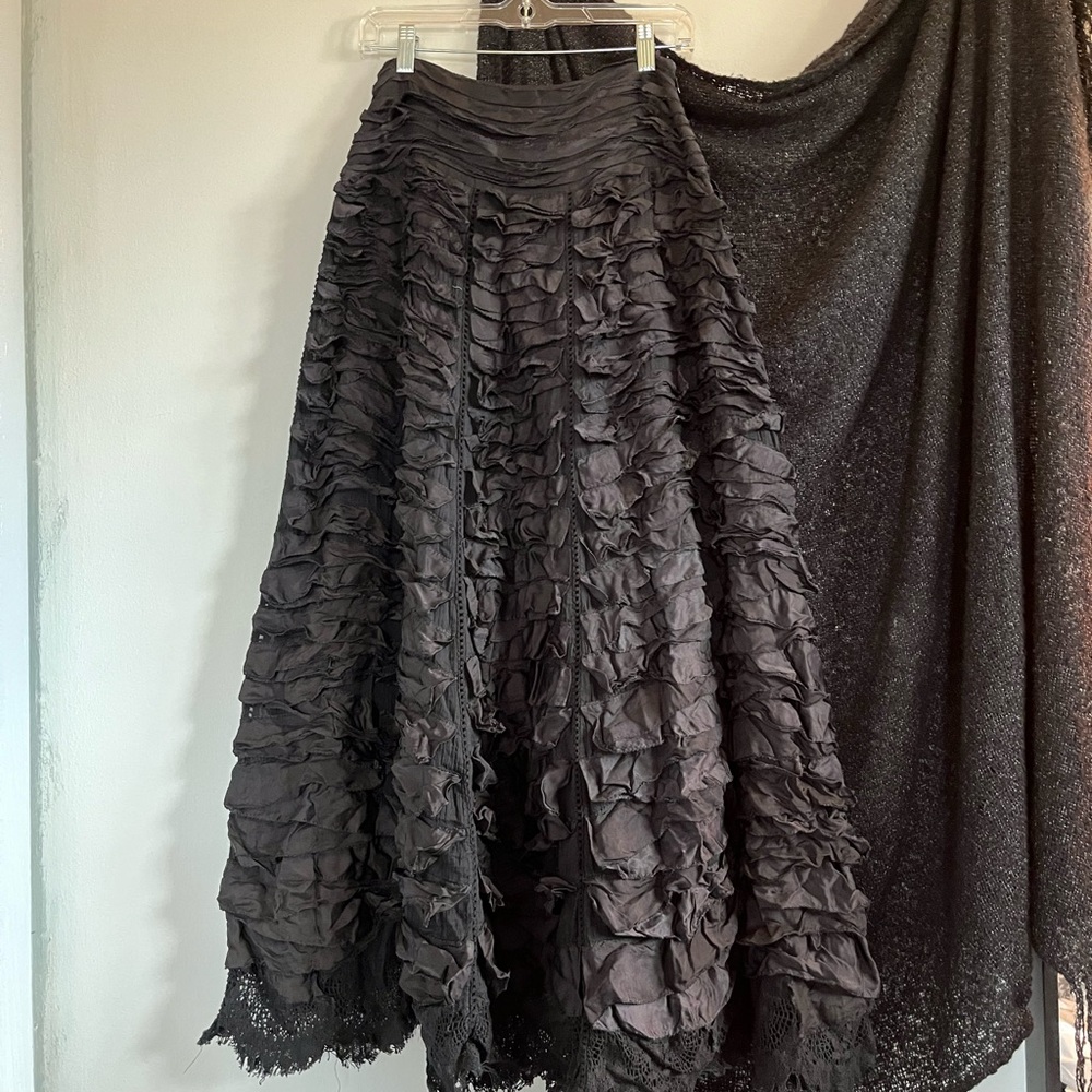 Free People One Black Ruffle Maxi Skirt 6